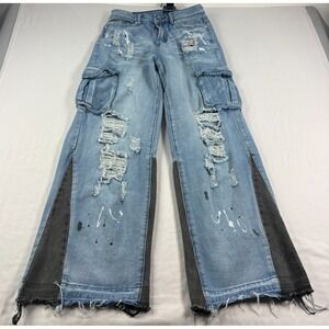 Rockstar Original Jeans Men 30x32 Wide Leg Baggy Cargo Distressed Paint Splatter